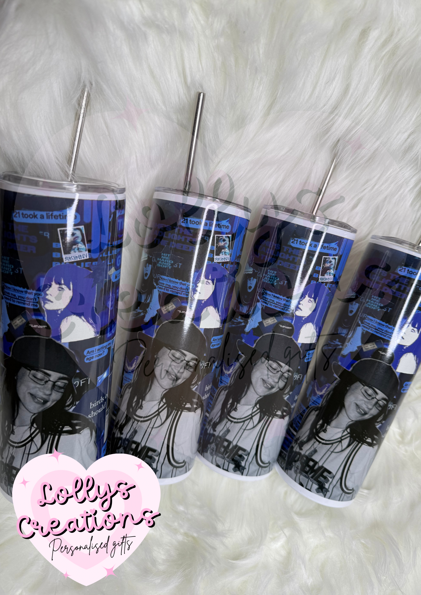 20oz tumbler | Billie Eilish Red Blue | Handmade Gift | Can be personalised | Custom Made to order| design 1 or 2