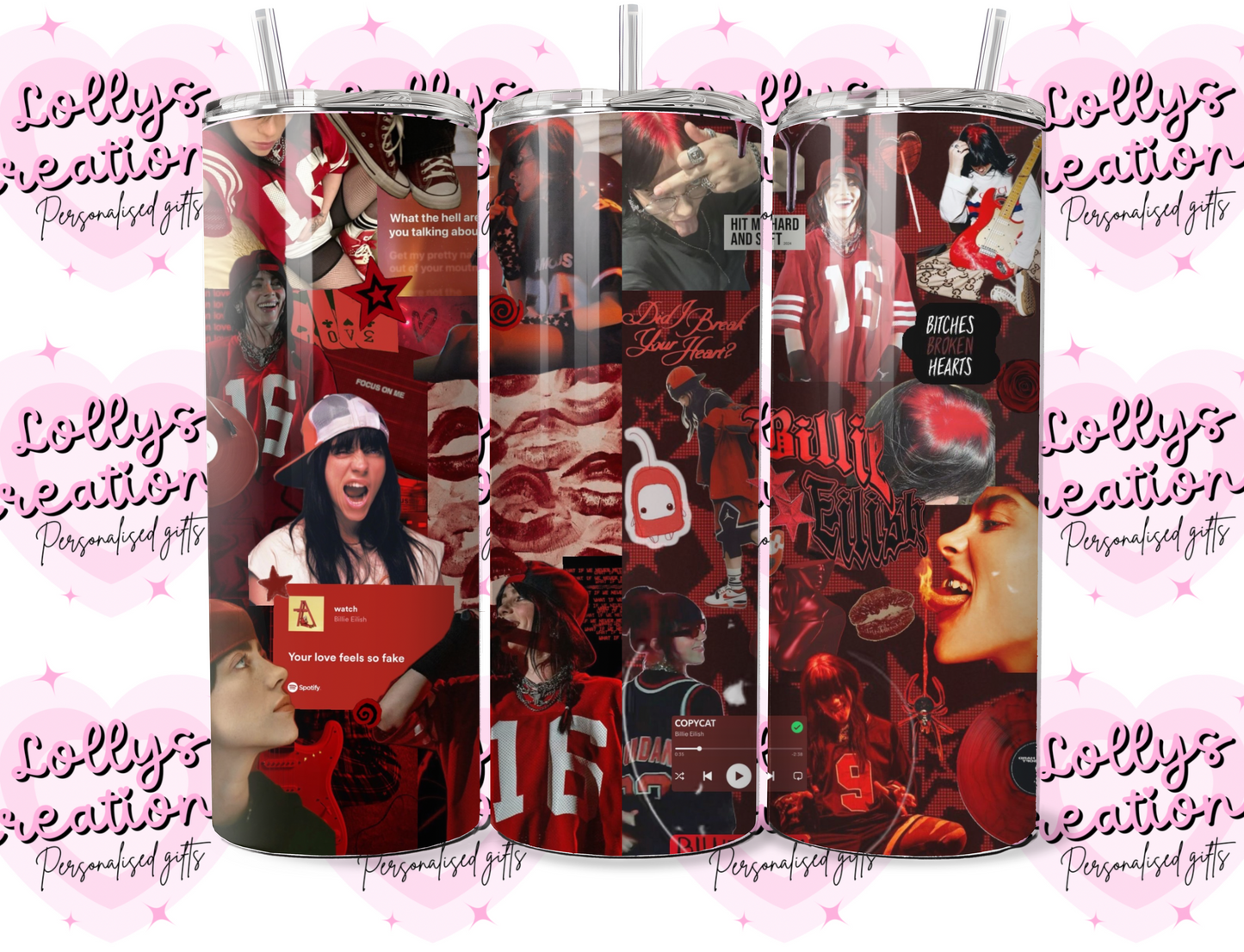 20oz tumbler | Billie Eilish Red Blue | Handmade Gift | Can be personalised | Custom Made to order| design 1 or 2