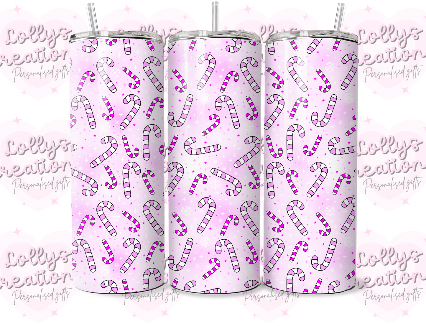 20oz tumbler | pink candy canes | Handmade Gift | Can be personalised | Custom Made to order | christmas