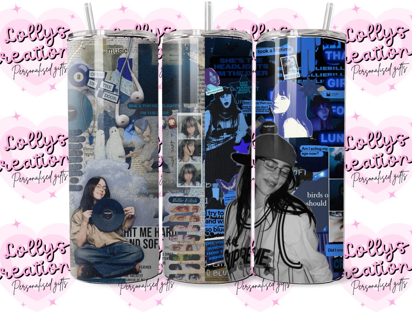 20oz tumbler | Billie Eilish Red Blue | Handmade Gift | Can be personalised | Custom Made to order| design 1 or 2