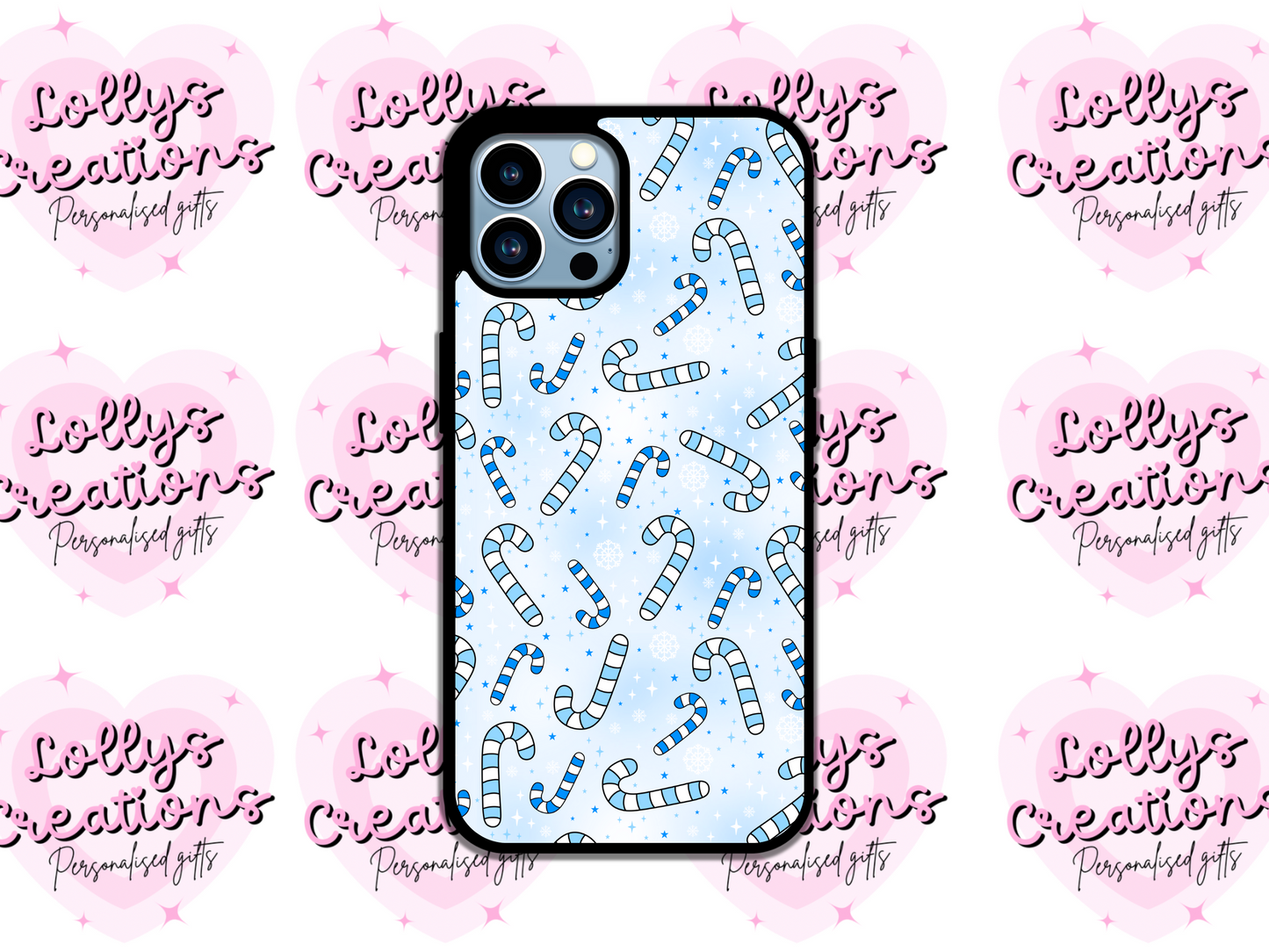 Blue candy cane phone case | can be personalised | christmas