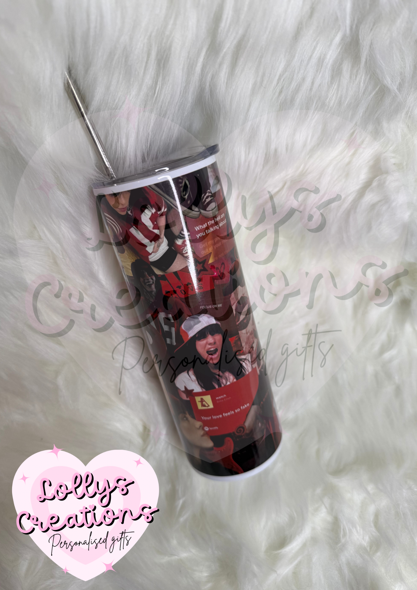 20oz tumbler | Billie Eilish Red Blue | Handmade Gift | Can be personalised | Custom Made to order| design 1 or 2