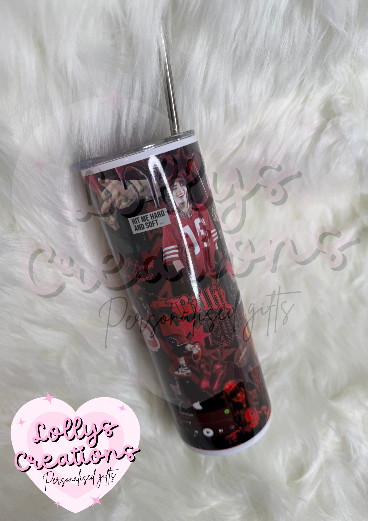 20oz tumbler | Billie Eilish Red Blue | Handmade Gift | Can be personalised | Custom Made to order| design 1 or 2