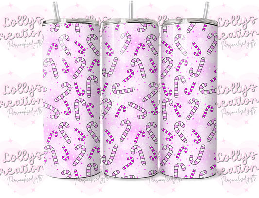 20oz tumbler | pink candy canes | Handmade Gift | Can be personalised | Custom Made to order | christmas