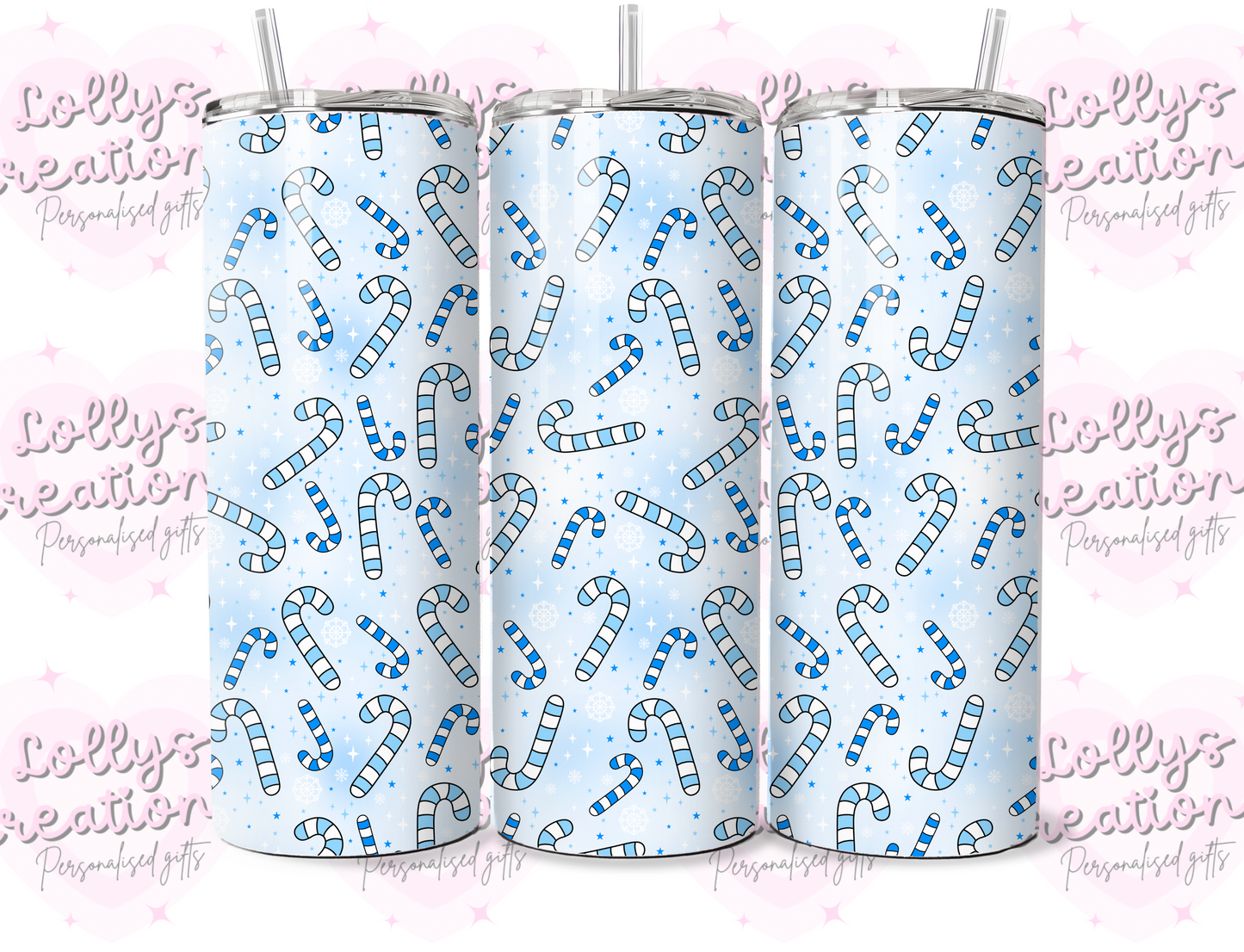 20oz tumbler | blue candy canes | Handmade Gift | Can be personalised | Custom Made to order | christmas