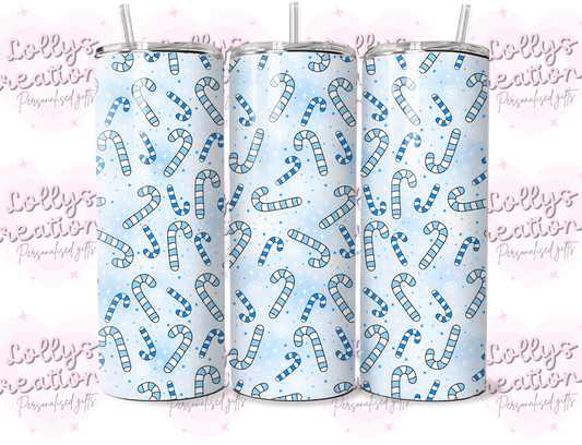 20oz tumbler | blue candy canes | Handmade Gift | Can be personalised | Custom Made to order | christmas